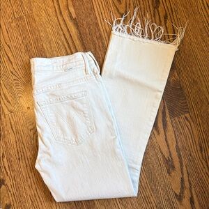MOTHER The Insider Ankle Fray Cream Frayed Hem Cropped Jeans